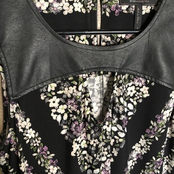 BCBG Faux Leather Floral Dress Small - Picture 3 of 4